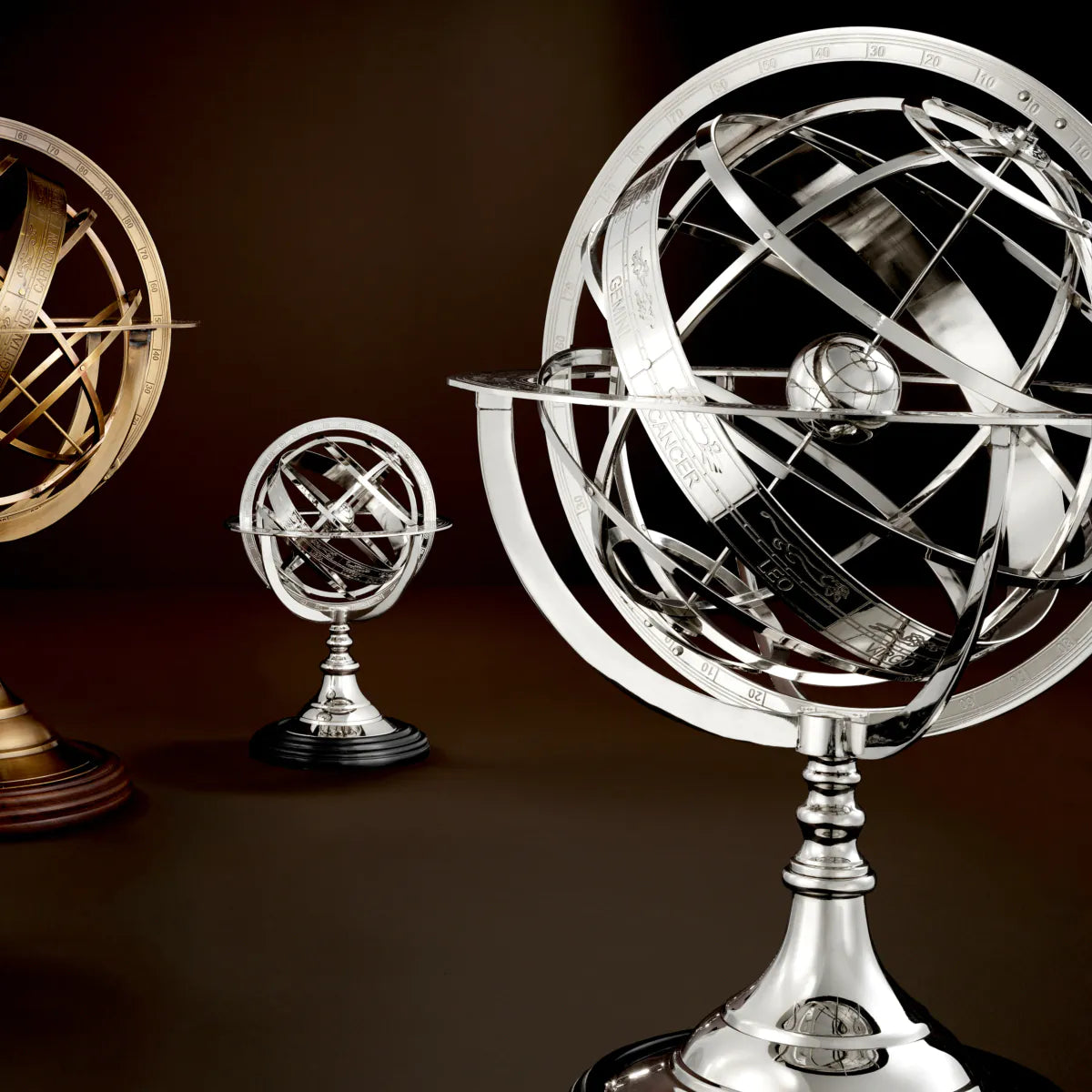 Zodiac Globe Sculpture | Polished Nickel