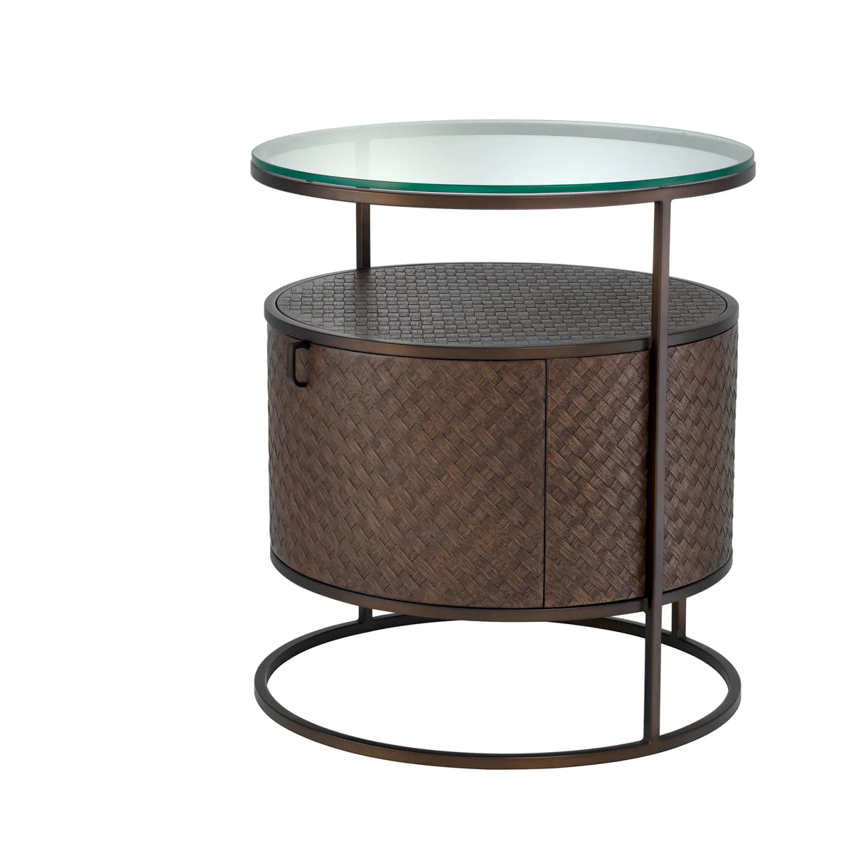 Round Woven Oak Nightstand | Bronze