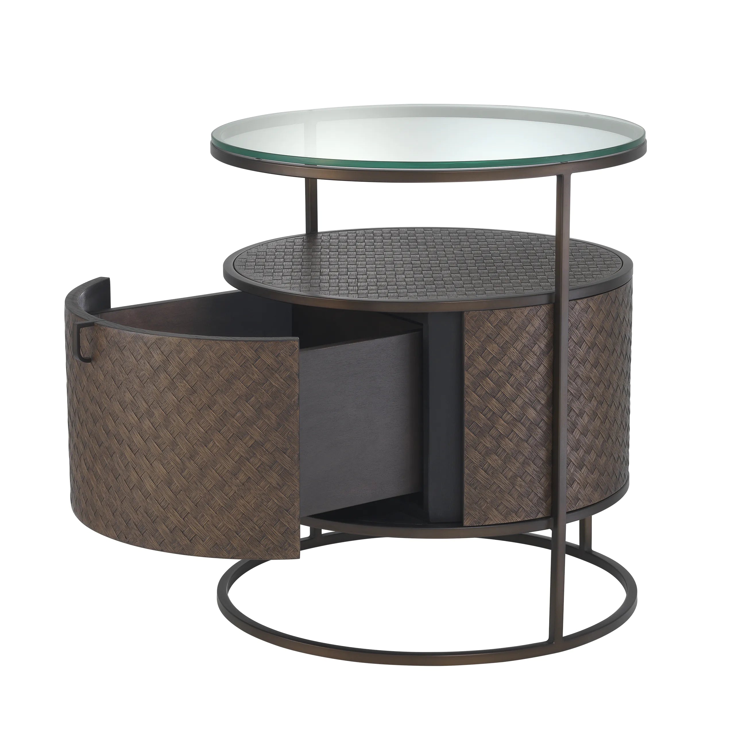 Round Woven Oak Nightstand | Bronze