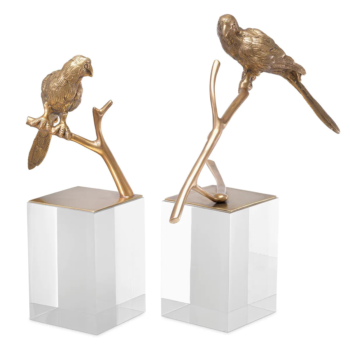 Perched Birds Sculpture Pair | Brass