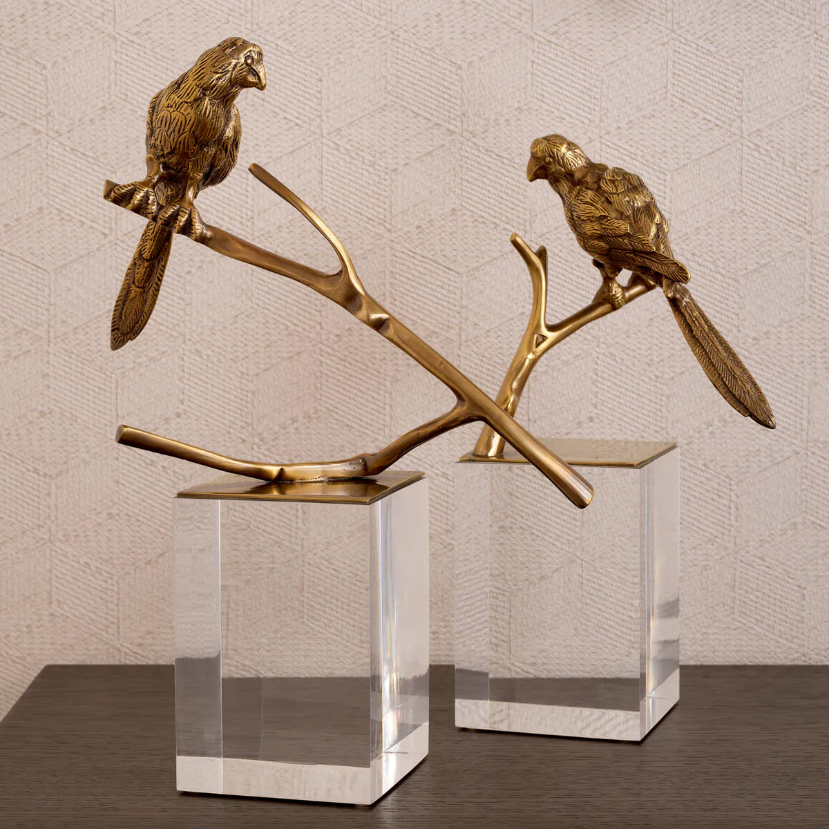 Perched Birds Sculpture Pair | Brass
