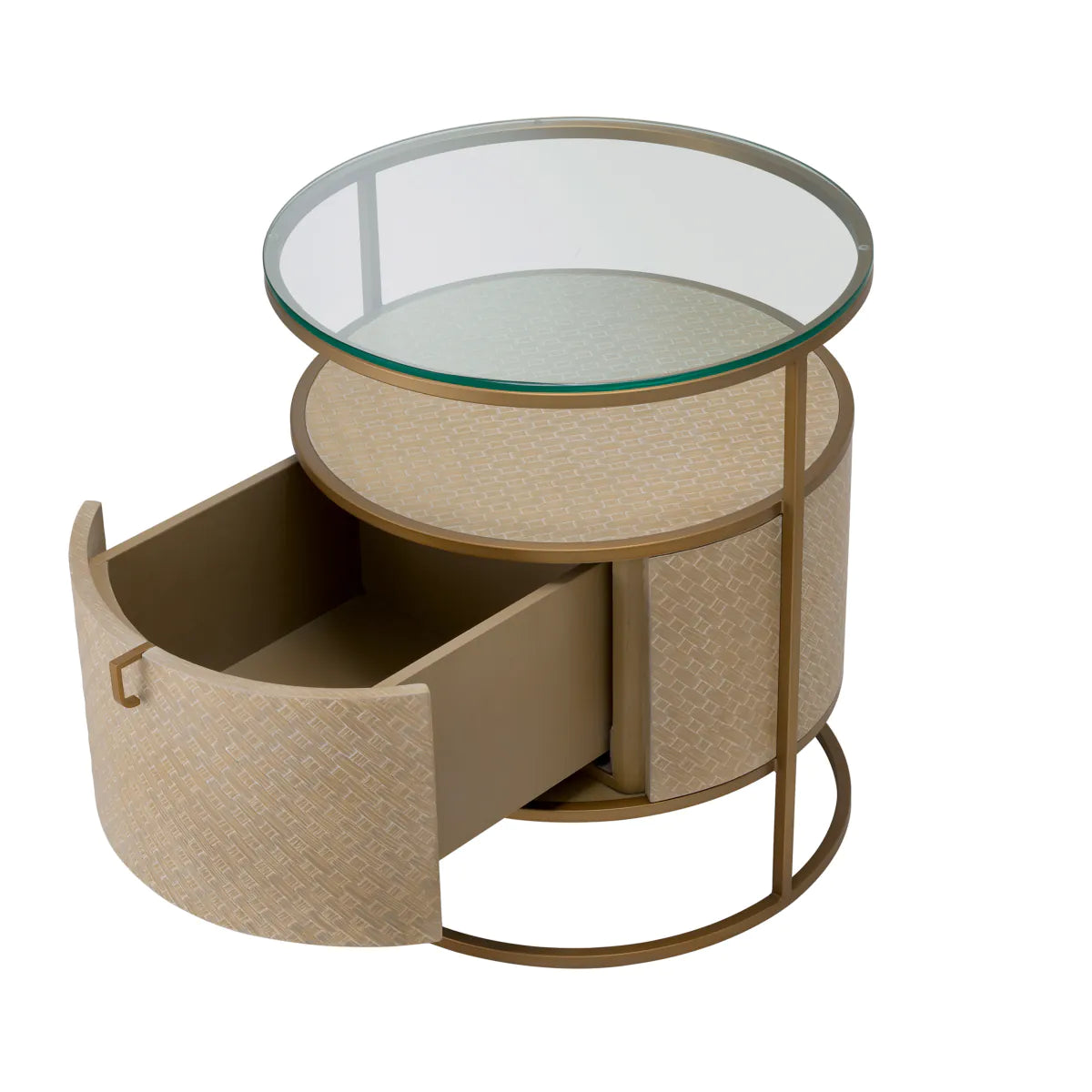 Round Woven Oak Nightstand | Bronze