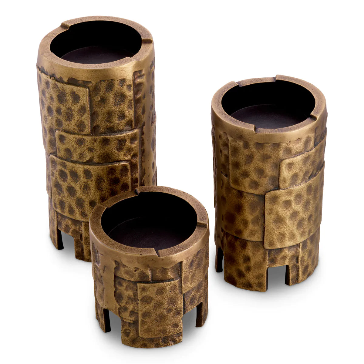 Hammered Brass Candle Holder Set