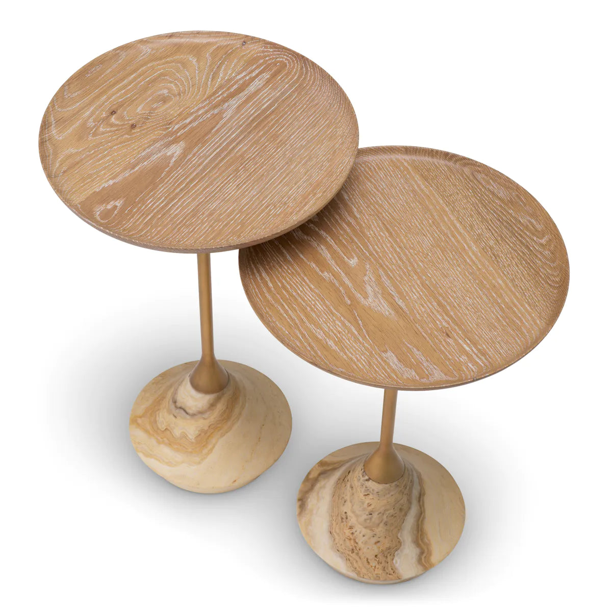 Onyx Marble & Oak Side Tables | Pair of 2