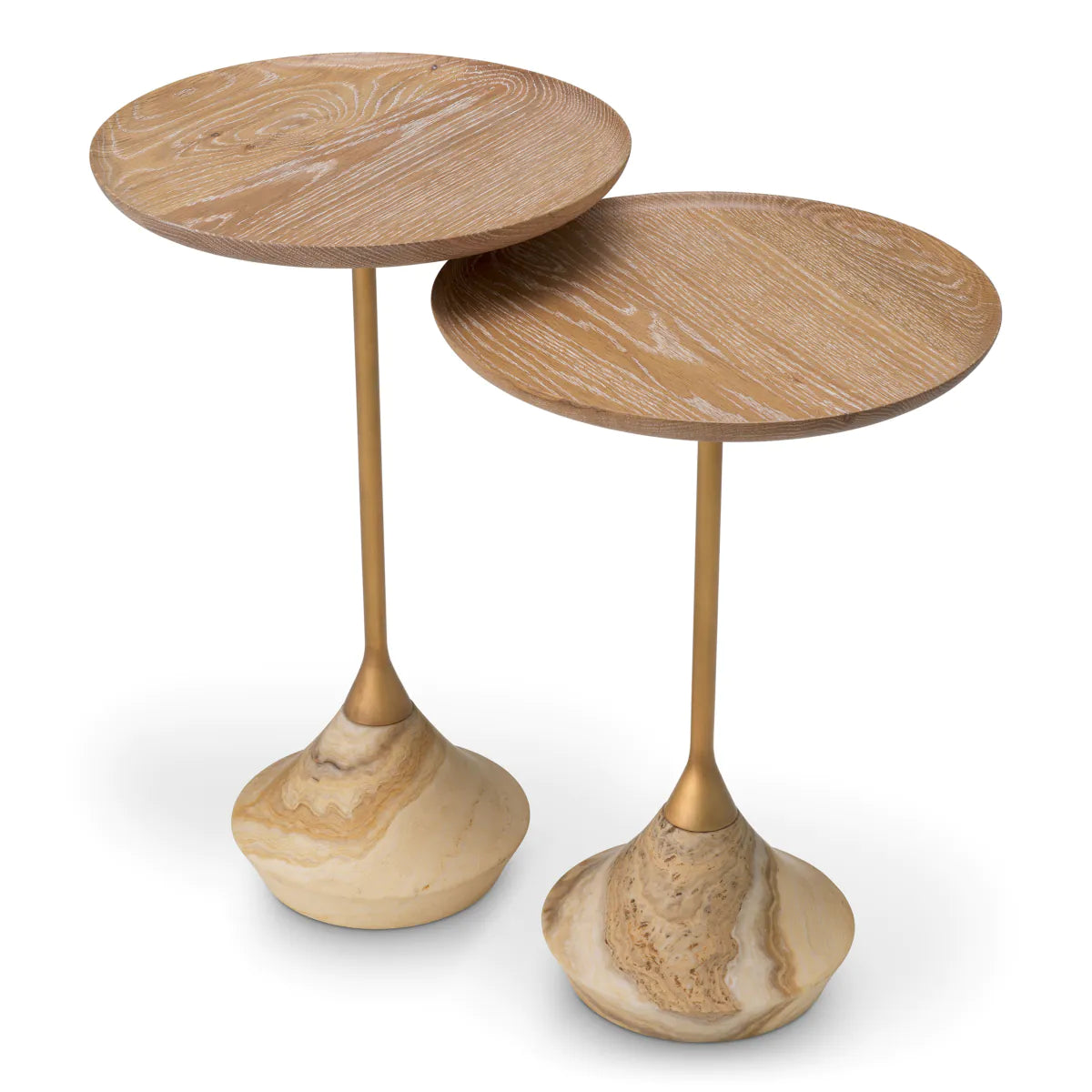 Onyx Marble & Oak Side Tables | Pair of 2