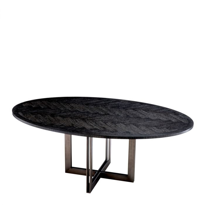Black Herringbone Oval Oak Dining Table