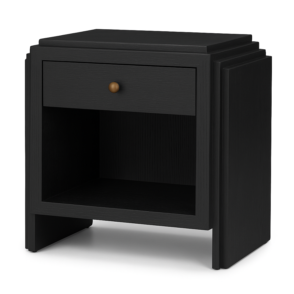 Art Deco Oak Nightstand | Charcoal