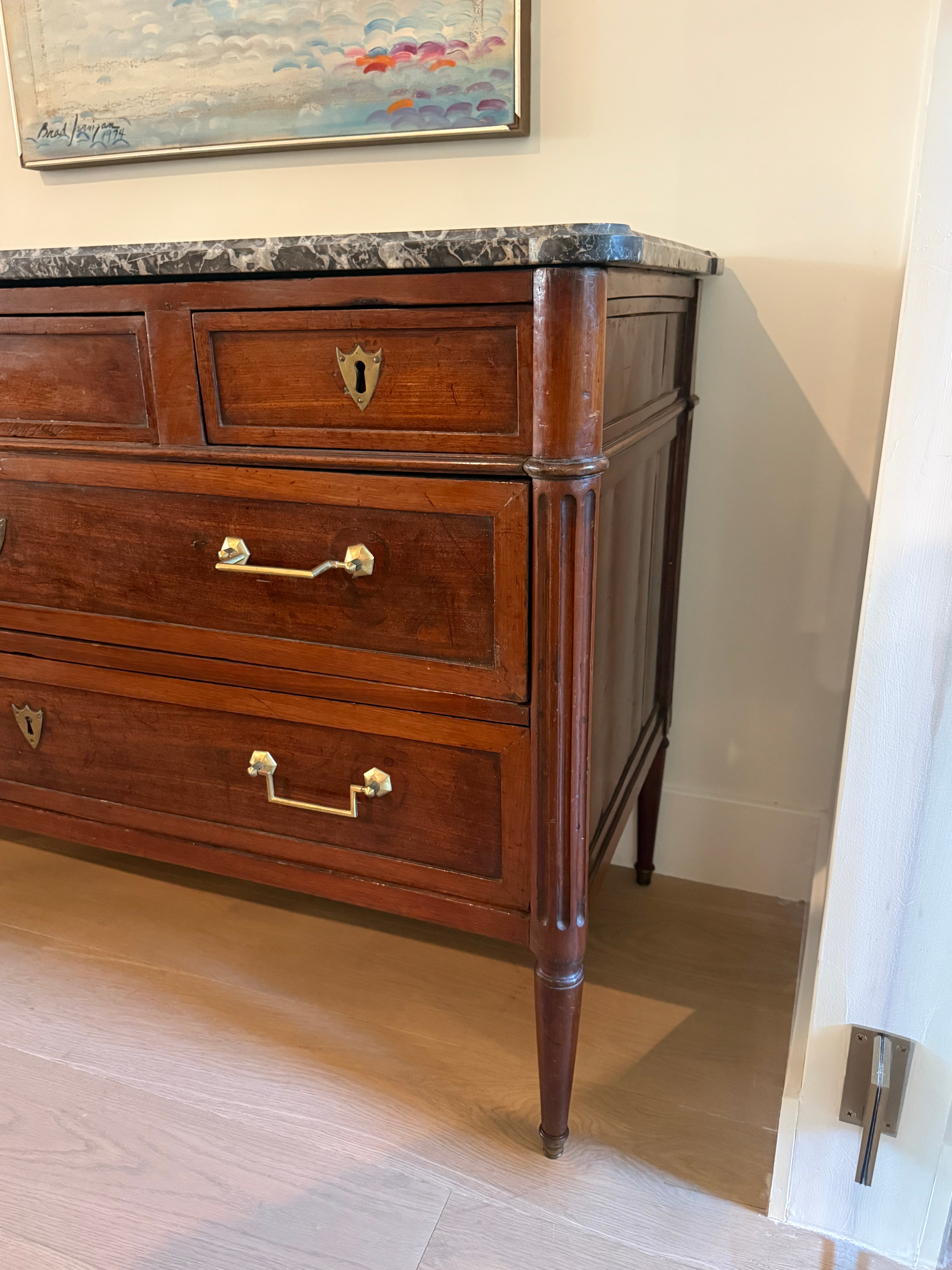 French Mahogany Chest Of Drawers with Petite Granite Top