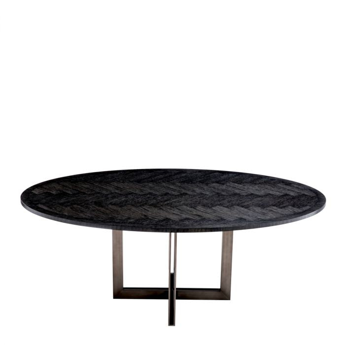 Black Herringbone Oval Oak Dining Table