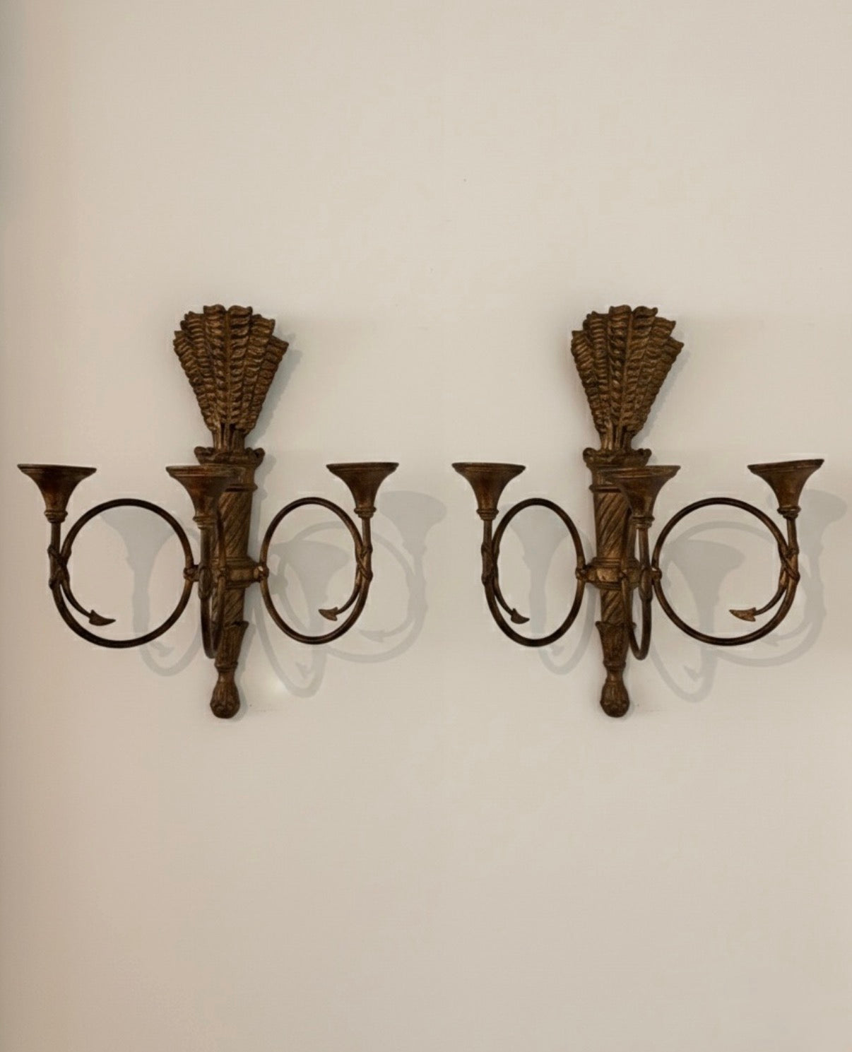 Pair of Italian Neoclassical Wheat Sheaf Sconces, ca. 1940