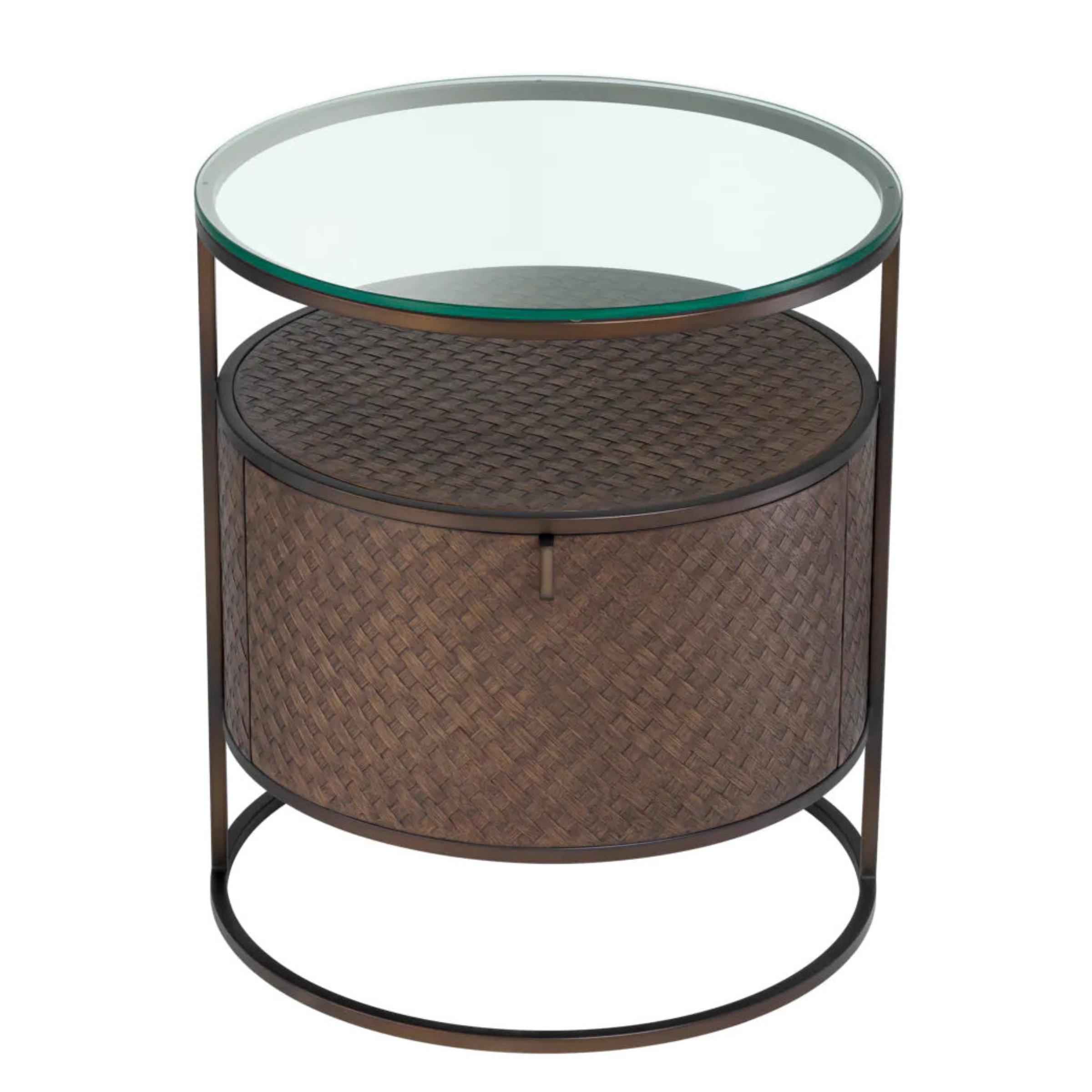 Round Woven Oak Nightstand | Bronze