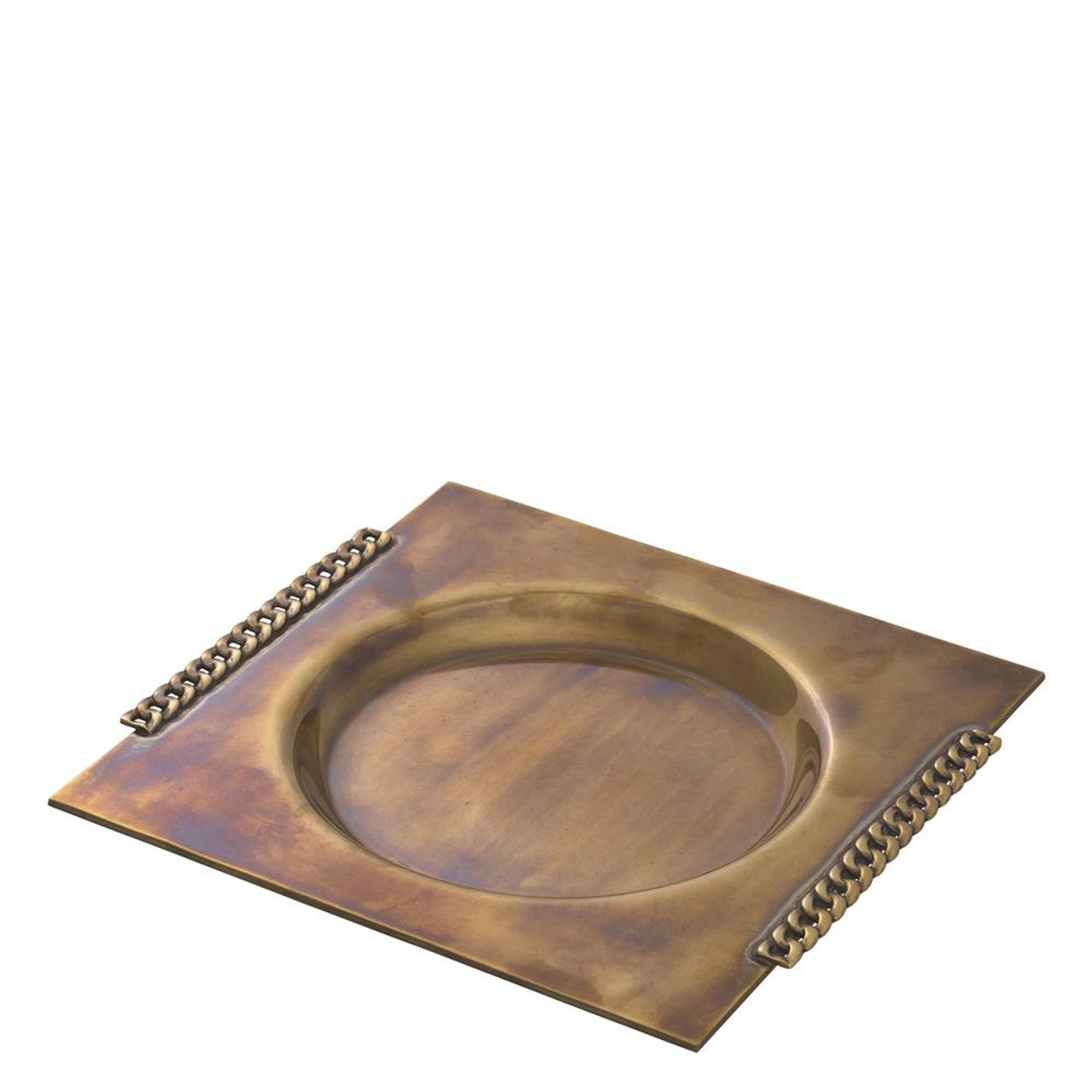 Chain-Link Handle Square Dish | Vintage Brass