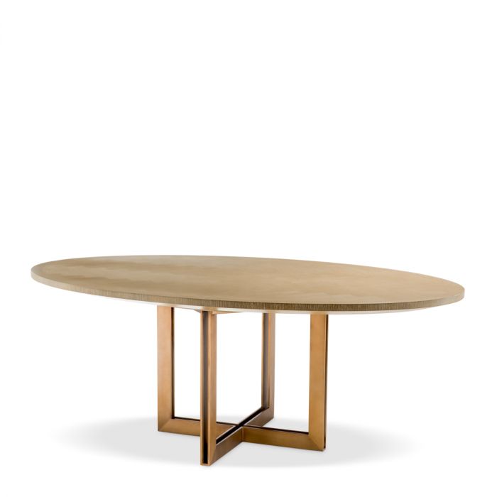 Herringbone Oak Oval Dining Table | Brass Base