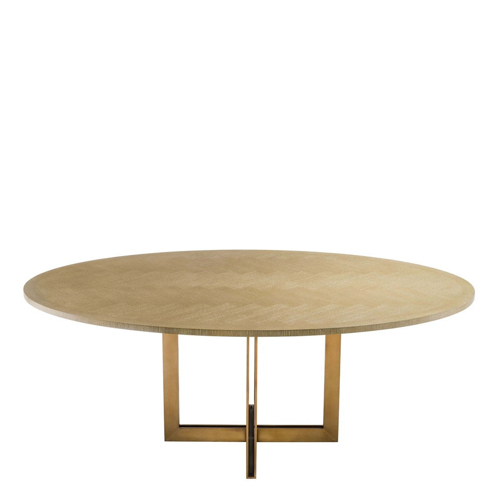 Herringbone Oak Oval Dining Table | Brass Base