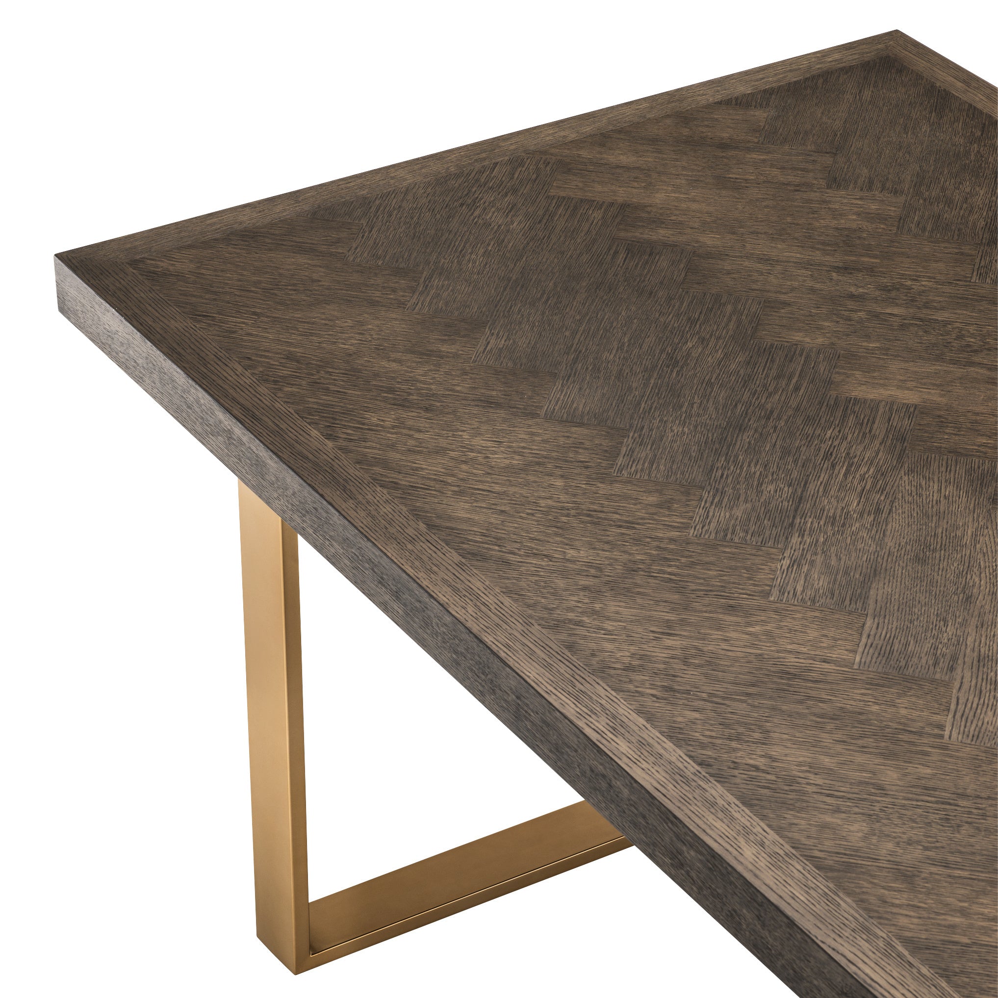 Mid-Century Herringbone Dining Table | Oak & Brass Base