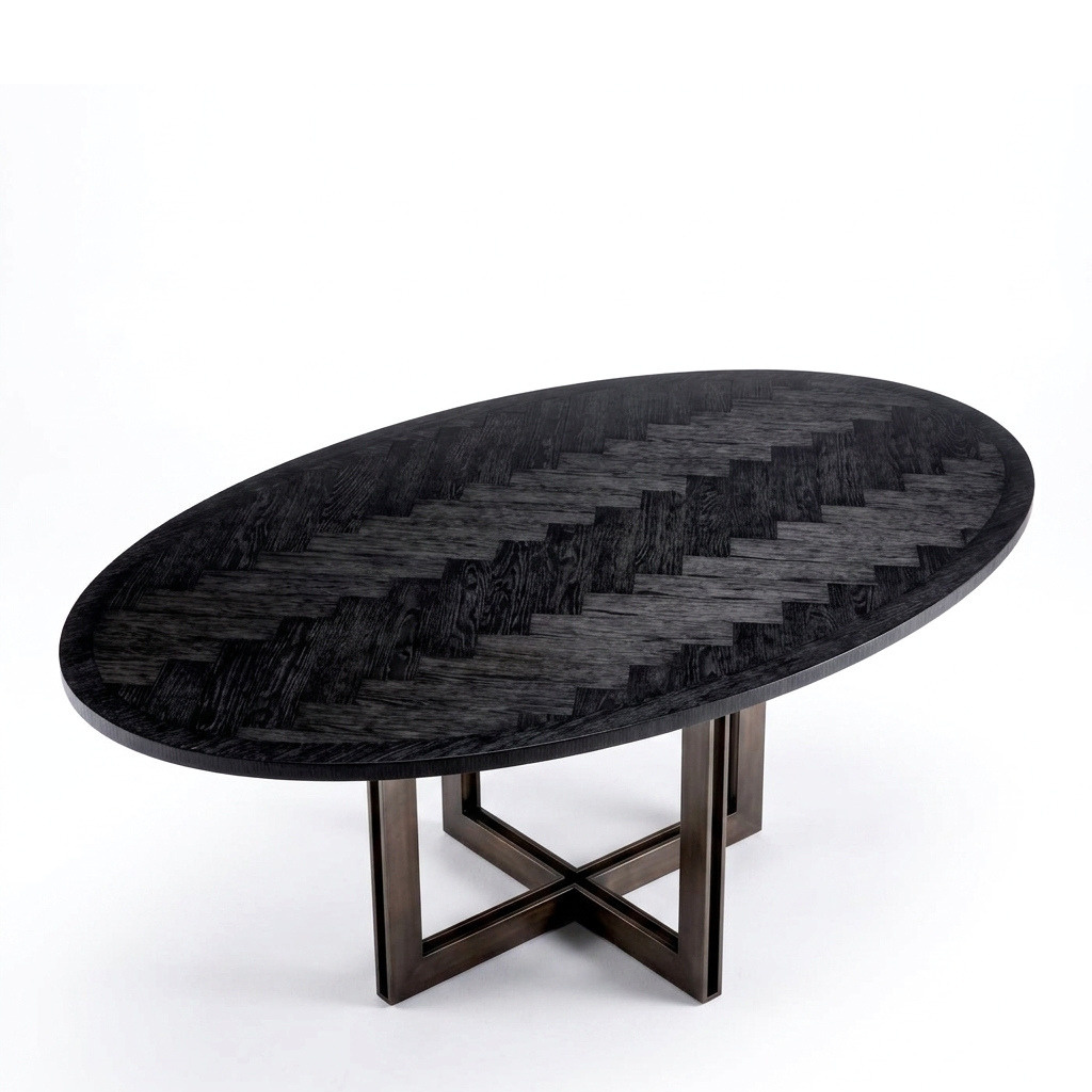 Melchior Oval Dining Table | Charcoal Oak & Bronze