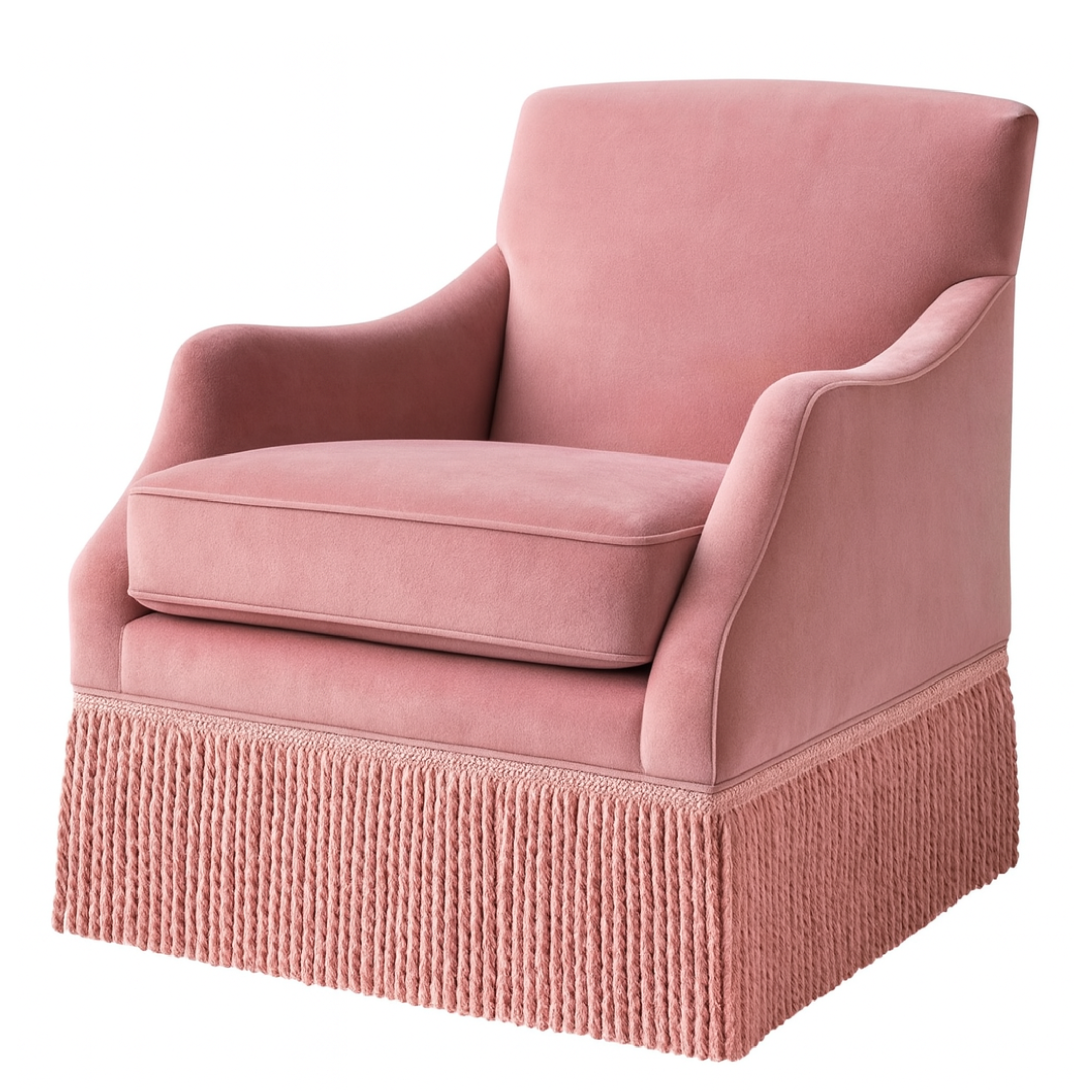 Madison Bullion Fringe Swivel Chair | Silk Velvet