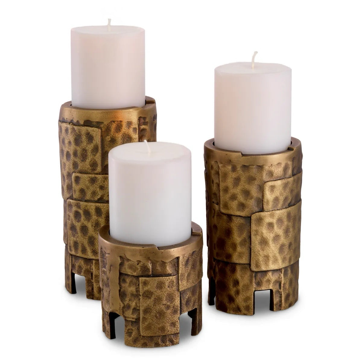 Hammered Brass Candle Holder Set