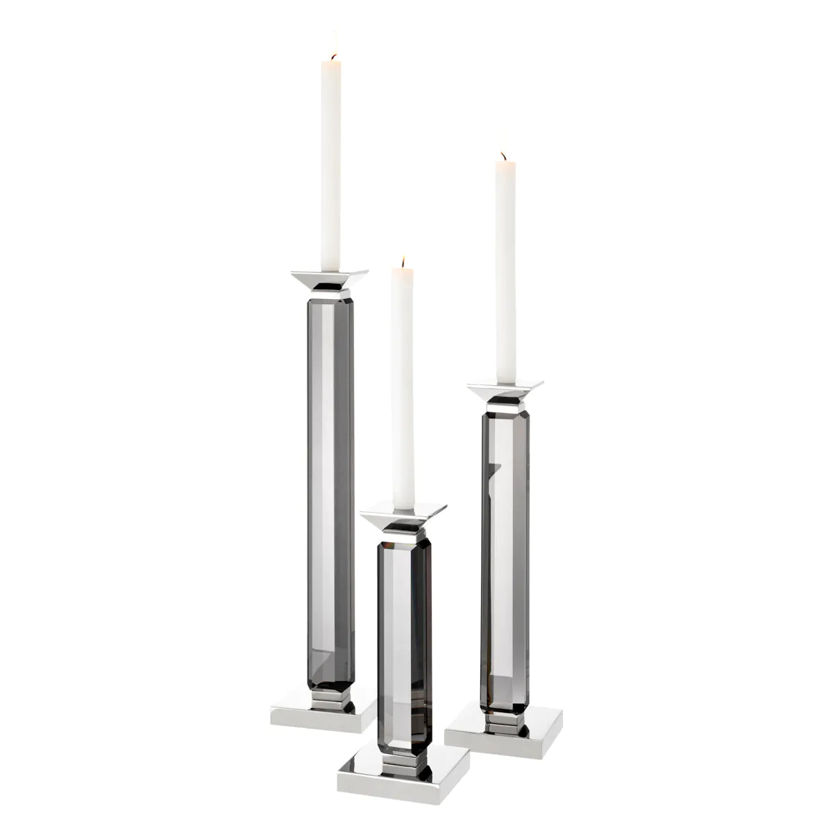 Livia Smoked Crystal Candle Holders | Set of 3