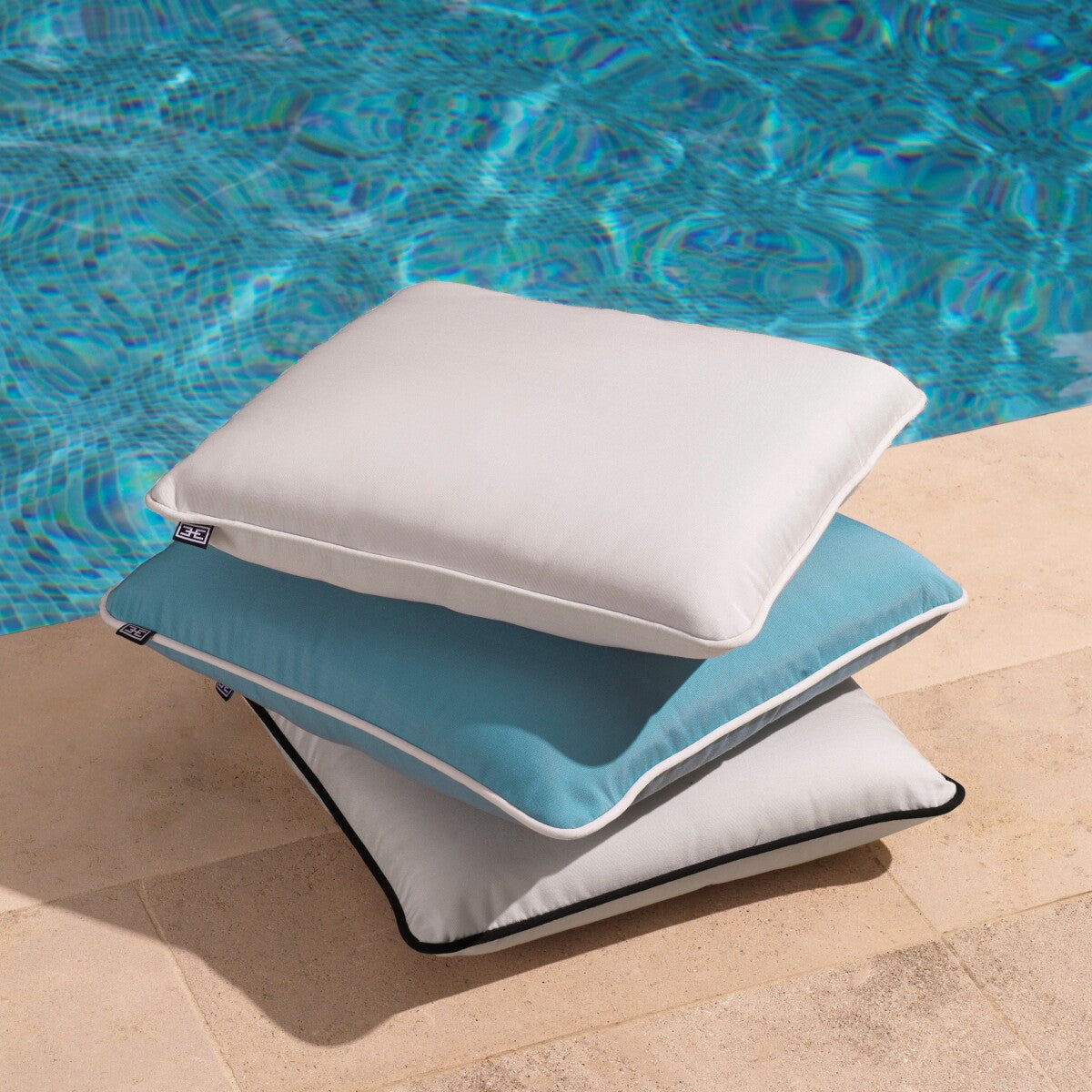 Universal Blue Outdoor Pillow | White Piping