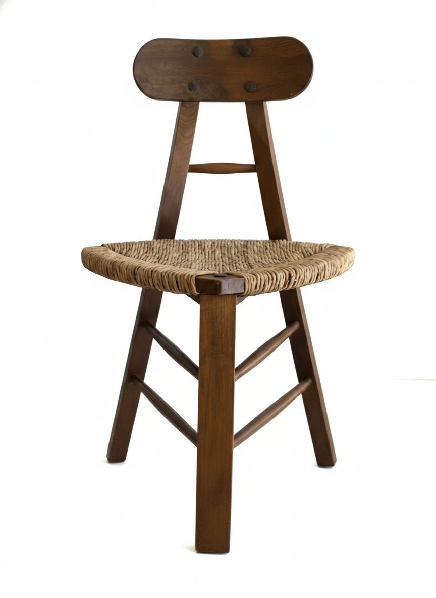 Antique Tripod Chair | Hand-Woven Rush