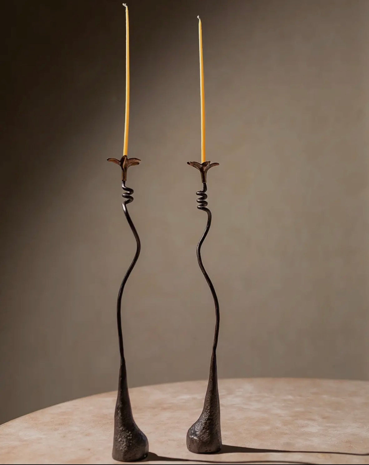 Pair of Iron & Brass Candlesticks