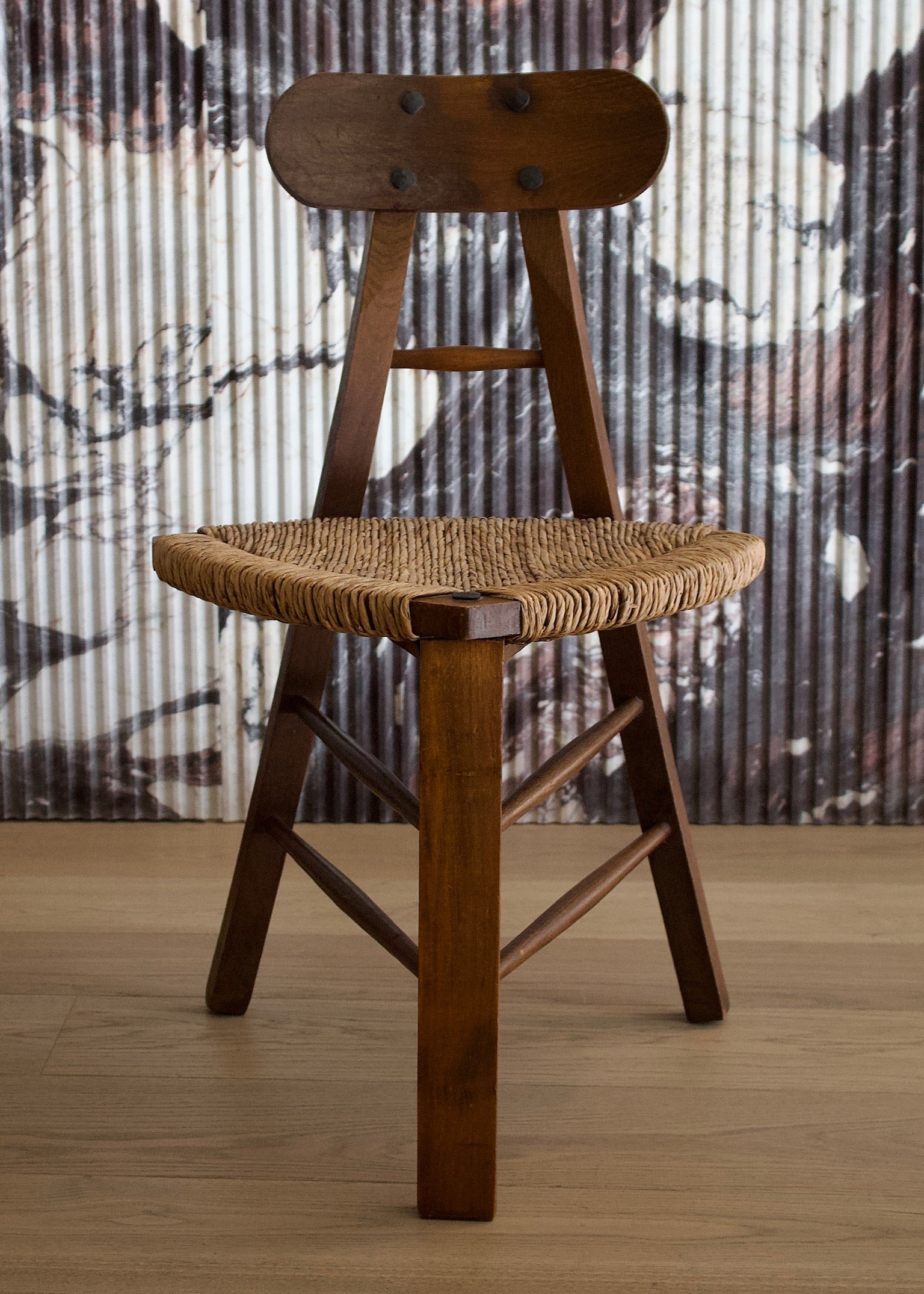 Antique Tripod Chair | Hand-Woven Rush